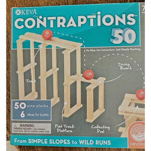 Contraptions 50 pc STEM Obstacle Building Game Wood Plank Set Mindware Keva